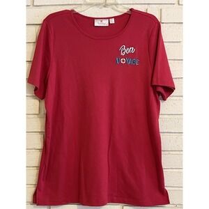 Quacker Factory Women's Nautical Bon Voyage short sleeve‎ Red Top size Large